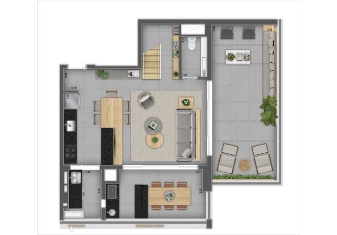 737 Pedroso, Duplex floor plan - Lower floor - 2 bedrooms and 2 suites - 138 sqm