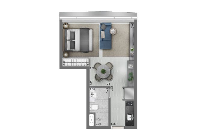 Funchal 641, Torre Apartments - Planta Studio - 32m² Funchal 641, Torre Apartments - Planta Studio - 32m²