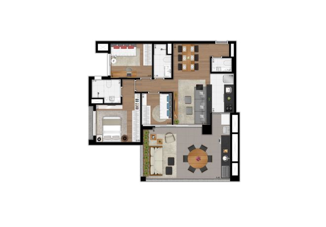 Floor plan type - 97 sqm apartment - 3 bedrooms (1 suite) and lavatory