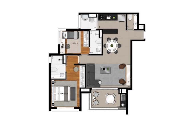 Plan option 5 - 88,50 m² - final 6 with decoration suggestion