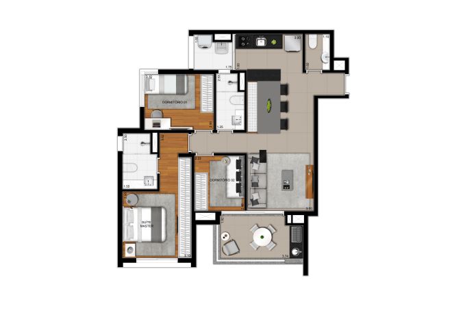 88,50 m² floor plan type with decoration suggestion