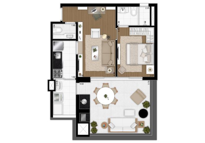 Floor plan 64m² - 1 suite with decoration suggestion