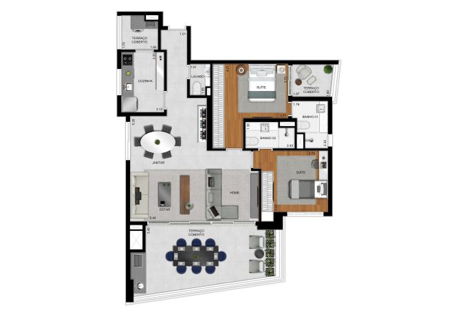 Plan option 117 m² apartment - 2 suites and extended living room