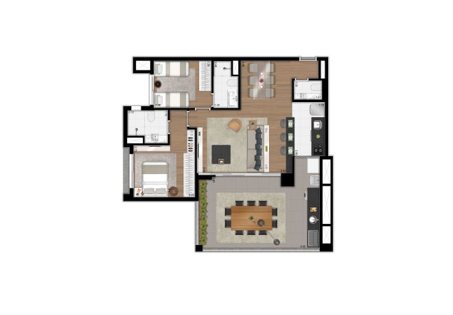 Floor plan - 97 sqm apartment - 2 suite option