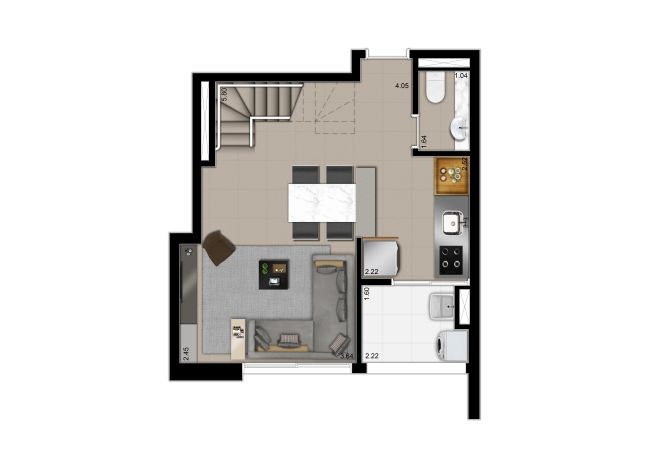 Plan type - lower floor - duplex apartment - 79,90 m²