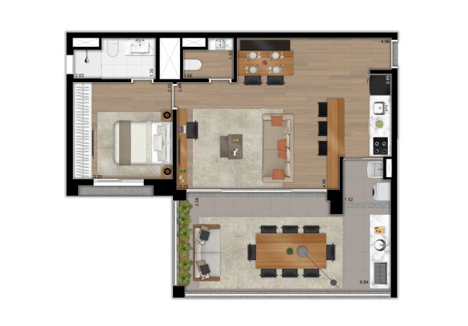 Planta ilustrada do apto. de 79m² - opção 1