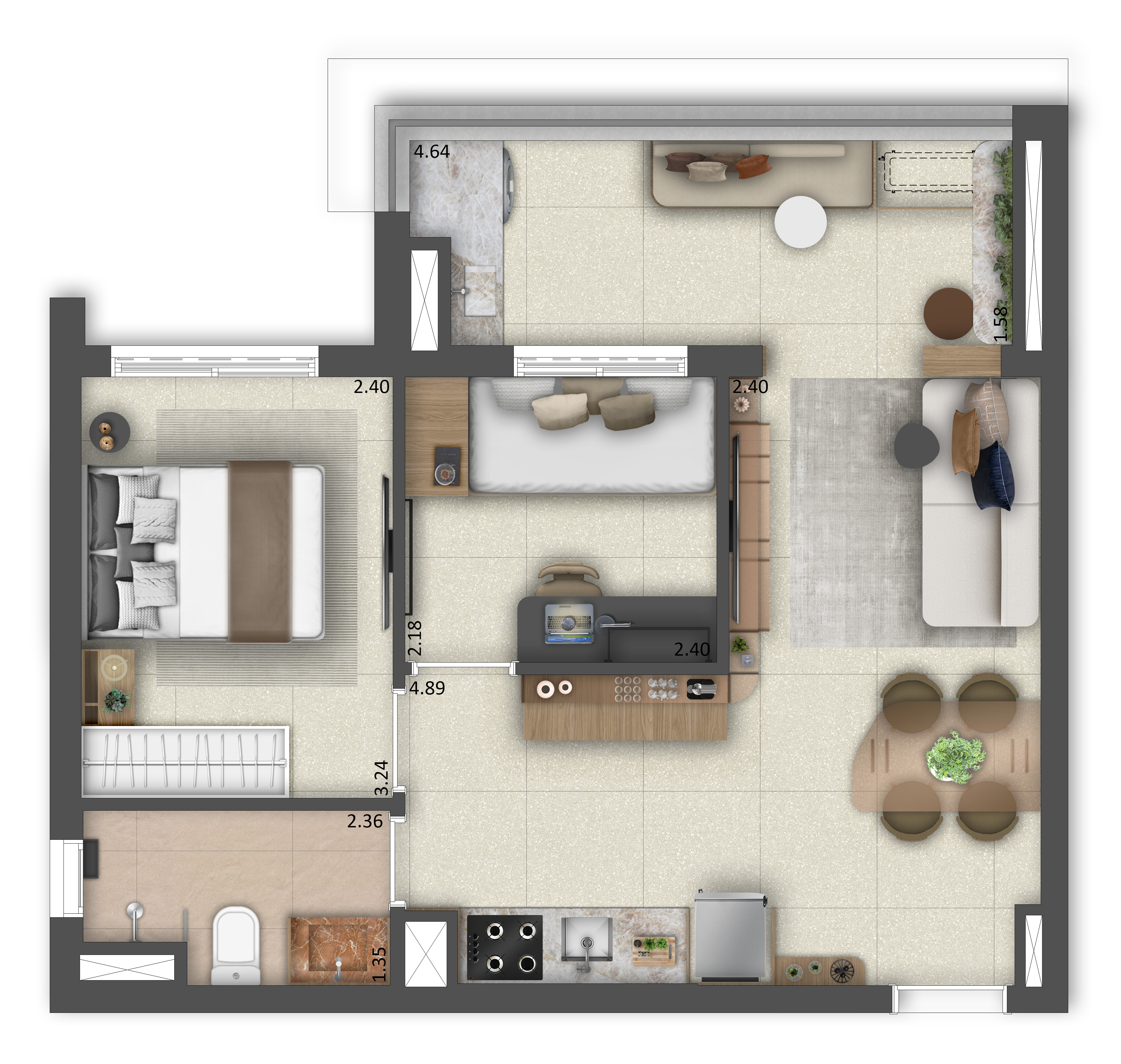 Madart, Show Unit Floor Plan | 48 m² – 2 Bedrooms